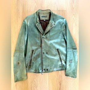 John Varvatos Mainline Green Leather Biker Jacket